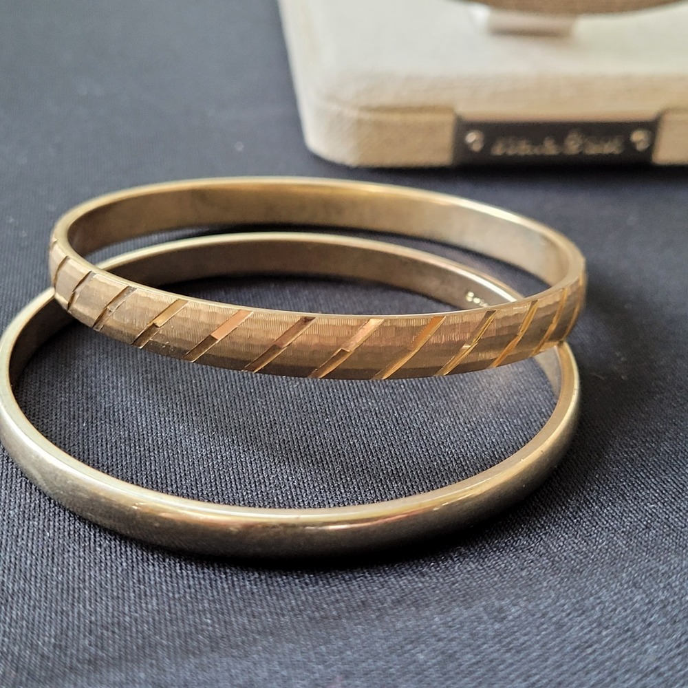 Vintage Monet Bangle Bracelets Set Of 2 Gold Tone Textured Stripe